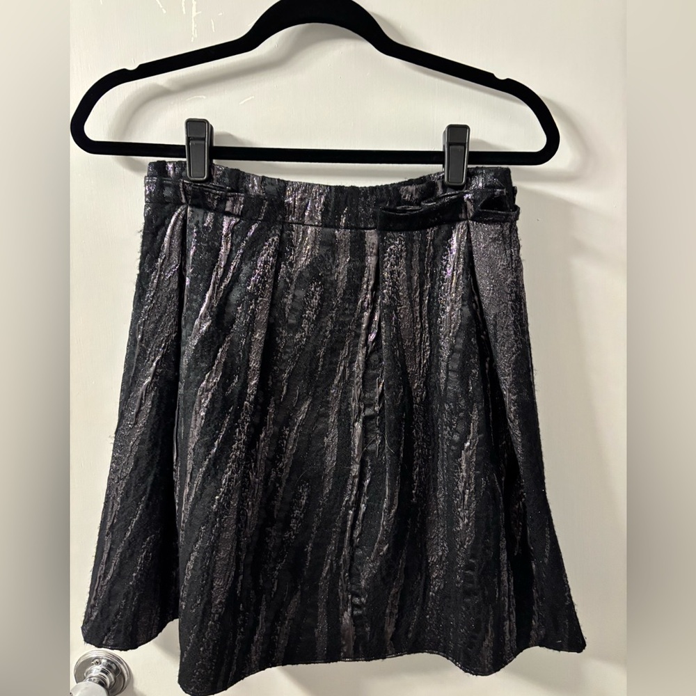 Charlotte Brody Black Textured Holiday Metallic A-Line Skirt with Pockets,Small